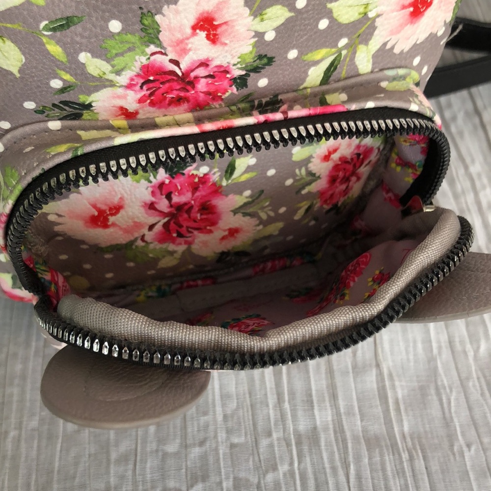 BETSEY JOHNSON  French Bull dog roses pattern mini backpack w/shoulder straps - Picture 9 of 15